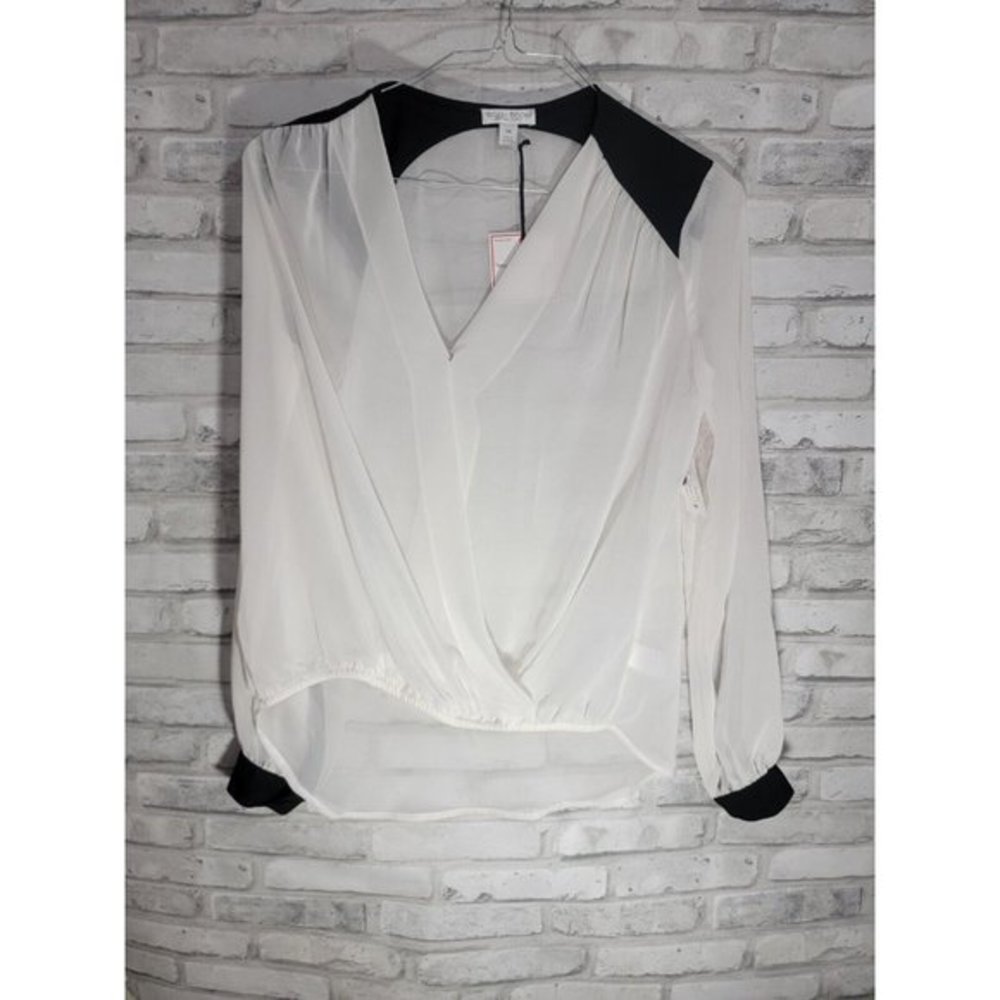 Bisou Bisou Women See Through Blouse Medium Ivory Black NEW‎ January Borbot